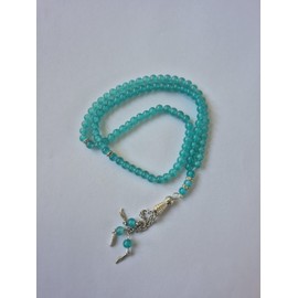 Glass 99 Prayer Misbah Rosary Islamic Tasbeeh Beads Counter Spiritual Round Beads (Teal)
