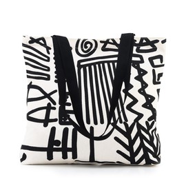 GODWOODS Tote Bag Aesthetic Canvas Handbags with Zipper for Women Travel Shoulder Bags Purses with compartments (Abstract Line)