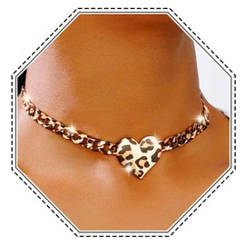 Jovono Leopard Heart Choker Gold Leopard Love Necklace for Women One Size /No Gemstone, Unit size, /, No Gemstone