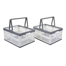 Kiddream Collapsible Storage Bin with Handle, 2-pack Plastic Folding Crates