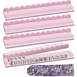 Wooden Mahjong Racks with Pushers, Pink American Mahjong Tile Pushers and Racks with Drawstring Bag ，Fits 1.2 Inch Mahjong Tiles Modern Table Mahjong Accessories (Pink)