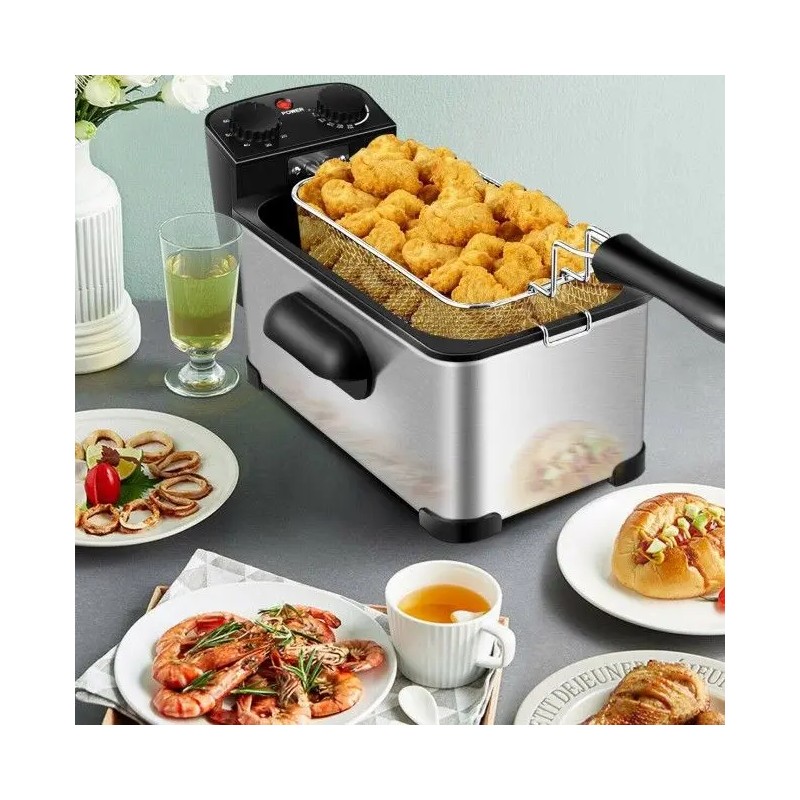 Electric Stainless Steel Deep Fryer 3.2 Quart with Timer and