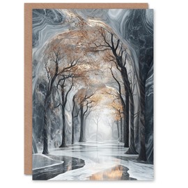 Artery8 Greeting Card Marble Forest Fantasy Autumn Tree Dreamy Tunnel Blank For Him Or Her Art Birthday Card