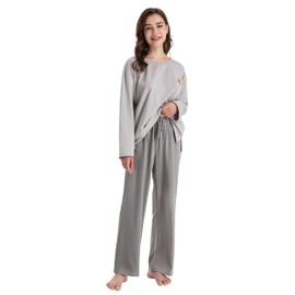Winthome pyjamas for women, Ladies Pajamas Set with Round Neck and Pocketed Pants womens nightwear pjs cotton pyjamas women-Grey XL
