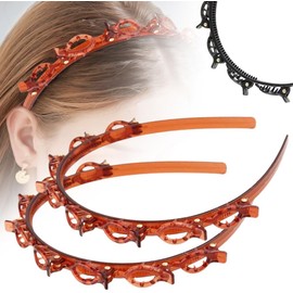 Walquicks Diadema Tejida Hueca con Clips, Herramienta de Clip de Pelo Trenzado, Mmoda Trenzada de Doble Capa Trenzada para El Pelo, Herramientas para El Pelo, Accesorios de Moda para Mujeres y Niñas(café, 2)