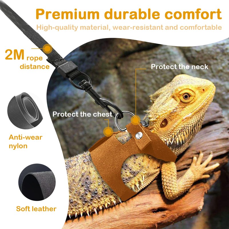 Bearded Dragon Leash and Harness Set - 3-Size Adjustable Soft