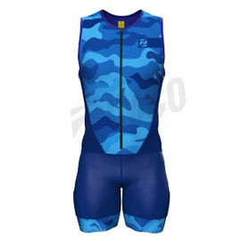Zimco Elite Triathlon Suit Men Padded Triathlon Tri Suit Race Suit Swim Bike Run (Medium, Blue Camo)