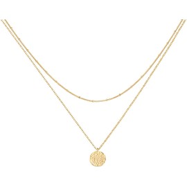 LOYATA Dainty Layered Choker Necklace 14K Gold Plated Moon Charm Pendant Neckalce Handmade Double Layered Choker Necklaces for Women
