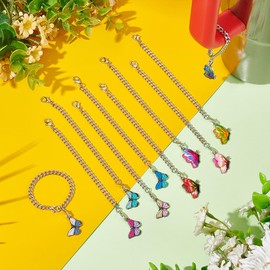 UNICRAFTALE Pack of 10 Butterfly Pendants for Drinking Cups, 304 Stainless Steel Cup Pendants, Water Bottle Pendants, Accessories, Bottle Chain Decorations, Enamel Butterfly Pendant for Cup