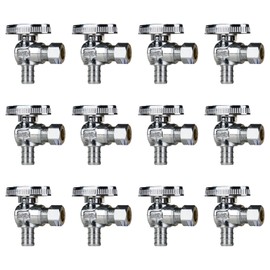 SUNGATOR 12-Pack Pex Angle Stop Valve 1/2 inch x 3/8 inch, 3/8" OD Compression x 1/2" PEX, 1/4 Turn Chrome Plated Brass, 1/2" Pex Shut Off Valve For Faucets and Toilets, ASTM F1807