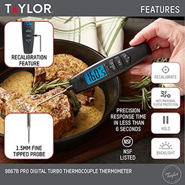Taylor Termómetro digital Turbo de lectura instantánea para carne, parrilla de comida y barbacoa, termómetro de cocina, sonda plegable, color negro