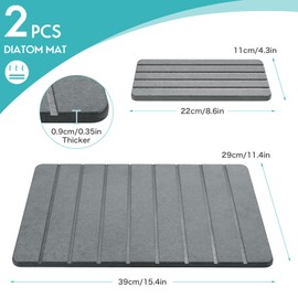 ONNESOL Dish Drying Mats for Kitchen Counter, 2pcs(Large & Small) Grey Quick Drying & Anti-slip Stone Racks for Kitchen & Bathroom, Diatomaceous Earth Absorbent Drain Mats For Utensil