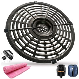 3.7QT Round Air Fryer Grill Crisper Tray Plate for PowerXL Gowise Crux Air Fryers, 8.07IN Upgraded Double-layer Coating Air Fryer Grill Pan Plate Griller Rack Grate Insert for 3.7QT 4QT Air Fryers