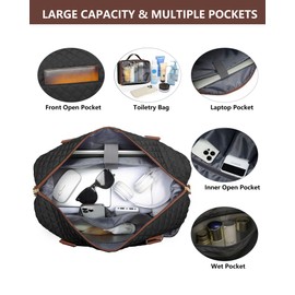 Travel Overnight Bag Weekender Bags- Duffle Bag Women with Shoe Compartment Carry on Overnight Bag with Toiletry Bag Gym Duffel Bag with Wet Pocket Hospital Bags for Labor and Delivery Black Brown