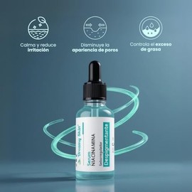 Serum Tópico Niacinamida Calmante 30ml ombate y reduce acné, calma irritaciones y enrojecimiento, hidrata, potencia la producción de colágeno, trata hiperpigmentación y manchas.