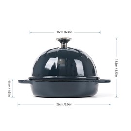 HAWOK Cast Iron Bread Cloche, Dia. 6.3inch/16cm, 0.57qt, Sourdough Baking Pan Enameled Navy Blue