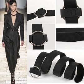 NiceYnn Womens Waist Belts Without Hole and Pin - Slim PU Leather Round Alloy Buckle Adjustable 3cm Wide Dress Belts for Jeans Dresses Pants Coat Black