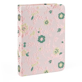 Flowers Embroidered Pocket Notebook for Women | 200 Ruled Pages,Hardcover,A6 Portable Journal,Cloth Cover with Floral Embroidery & Grosgrain Ribbon Bookmark (Pink)