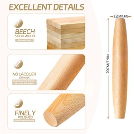 French Rolling Pin for Baking –7.9inch Natural Beech Wood Rolling Pins for Pizza,Fondant, Pie Crust, Cookie, Dumpling, Dough –Tapered Design & Smooth Construction (20cm(7.9inch))