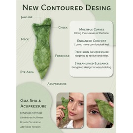 Rena Chris Natural Jade Gua Sha Facial Tools - Acupressure & Gua Sha for Face Massage, Jawline Sculpting, Puffiness Reduction, Skin Care Tool (Green)