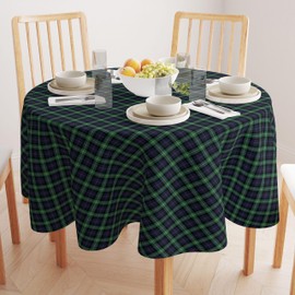 Fabric Textile Products | Blue & Green Tartan Tablecloth | Plaid Round Tablecloth | 70" Round | Machine Washable and Stain-Resistant for Easy Care | Made in The USA