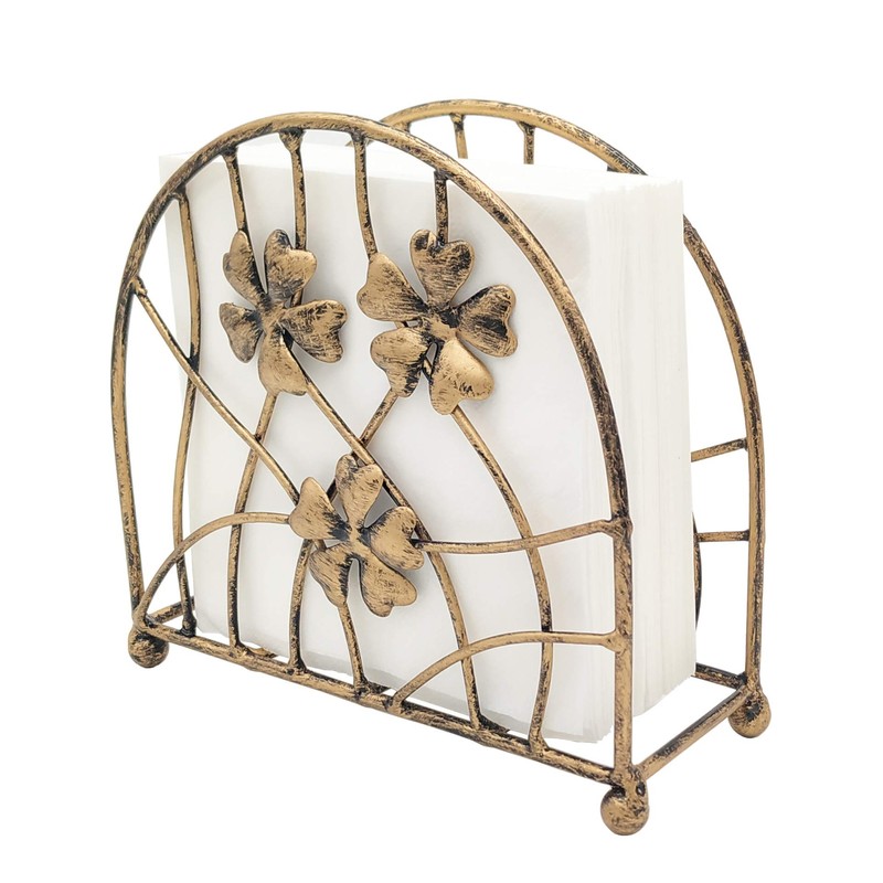 Antique Bronze Metal Floral Petals & Branches Tabletop Napkin Holder,