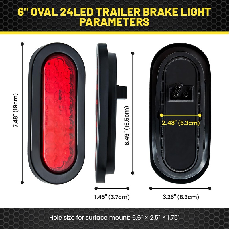 Oyviny 6 Inch Oval Red LED Trailer Tail Lights W/Light