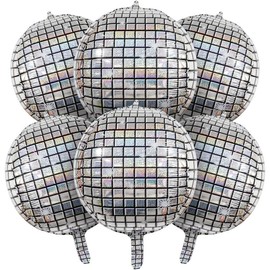 2025 Best Gifts, 6 Packs Disco Ball Balloons Silver Disco Mylar Foil Balloons 22 Inch Huge 4D Round Metallic Sphere Disco Party Balloons for 70s 80s 90s Party Decorations Birthday Bachelorette Party Graduation - Color: Colorful