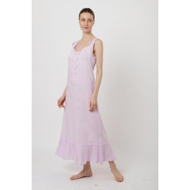 Miss Lavish London Women’s Cotton Nightgown – Victorian Style Sleeveless Maxi Nightdress with Lace Trim – Long Cotton Nightie for Ladies – Plus Size Summer Sleepwear & Loungewear – Purple