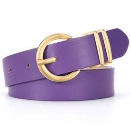 WHIPPY Women Leather Belt Fashion Design belt Gold Buckle Ladies Belt for Jeans Pants Dresses Purple M