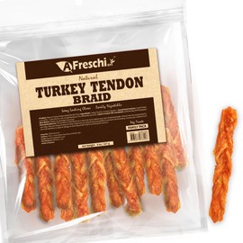 Afreschi Turkey Tendon Dog Treats, 8 oz Braid (for Medium Breeds), USA-Sourced Turkey Tendon, All Natural Puppy Chew, Hypoallergenic, Rawhide Alternative