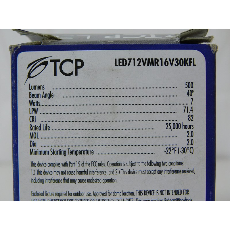 TCP LED712VMR16V30KFL MR16 LED Lamp 7 Watt 2-Pin GU5.3 Base