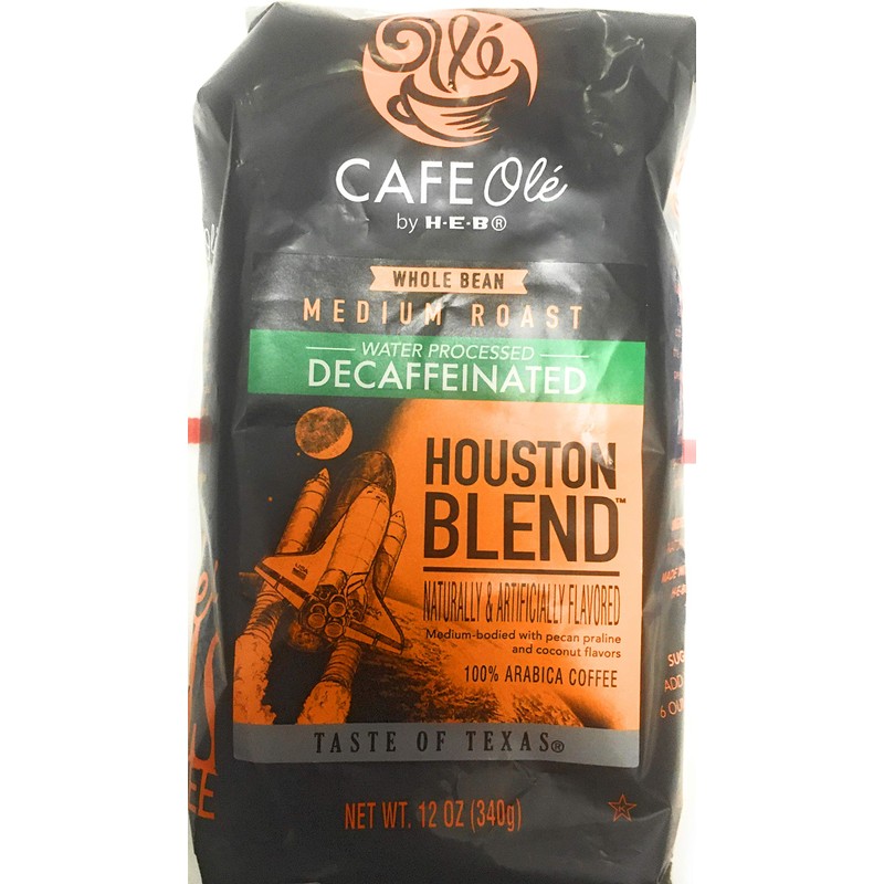 Cafe Ole Houston Blend Whole Bean. Decaffeinated 3 pack bundle.