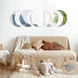 haodeni 5 Pcs Moon Phase Mirror Acylic Wall Stickers Self-Adhesive Art Mirror Wall Decals Scandinavian Moon Mirror Wall Decoration Bohemian Home Decor for Bedroom Living Room Bathroom