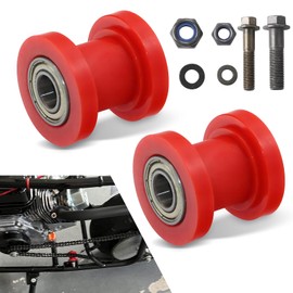 Jewkot 2 Pieces Car 8mm and 10mm Chain Roller Tensioner Guide, Chain Adjuster Roller, Chain Tensioner Replaceable Accessories, Universal for Most Cars (Red)