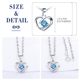 INFINIONLY Women's girl's Heart Necklace Pendant, 925 sterling silver necklaces, Heart zircon pendant, Elegant solitaire pendant, Perfect cutting process, Ocean blue