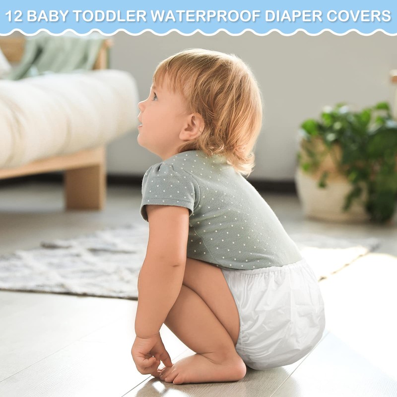 Funtery 12 Packs Waterproof Plastic Pants for Toddlers Reusable Diaper