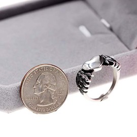 Uloveido Vintage Angel Wings Feather Rings for Women Black Heart Bikers Ring Band for Girlfriend Gifts Stainless Steel Y678(Size 8)