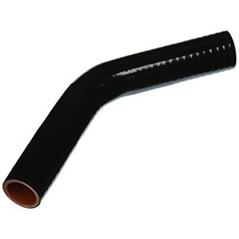 HPS HTSEC45-112-BLK Silicone High Temperature 4-ply Reinforced 45 degree Elbow Coupler Hose, 75 PSI Maximum Pressure, 4" Leg Length on each side, 1-1/8" ID, Black