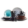 HomeVss Sonoma 16 Piece Stoneware Dinner Set, Samoa, Outside Black