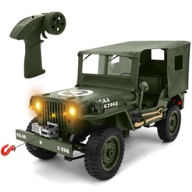 Remote Control Truck 4x4 off road - 1/10 Scale RC Truck Willys Jeep with Trailer Winch&Carport, 40 Mins Play Time Offroad RC Crawler Car, Army Toy for Boys Adults, All Terrain Radio Controlled Car