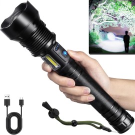 Flashlights High Lumens Rechargeable, Super Bright 3000 Lumens Flashlights with USB Cable, Brightest LED Flashlight for Emergencies, High Powered Flash Light IPX6 Waterproof 7 Light Modes Zoomable