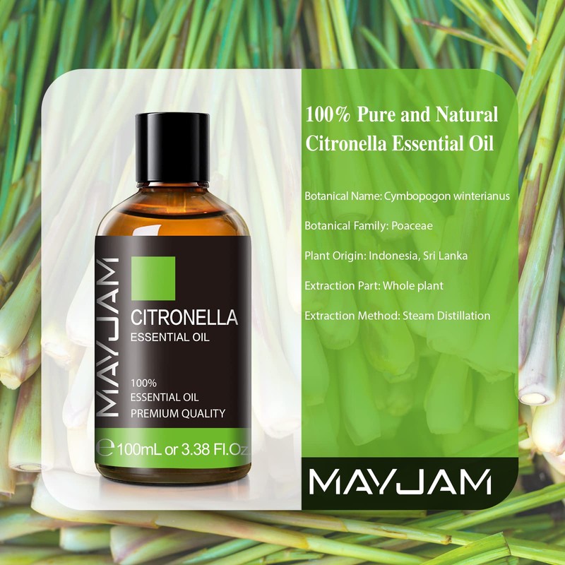 MAYJAM Essential Oil, Citronella, 3.38 fl oz (100 ml) Aroma