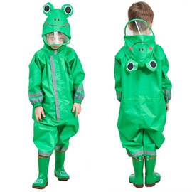 Toddler Rain Suit Baby Rain Suit with Hood Waterproof Coverall One Piece Rain Suit Kids (3-10 Years) Green