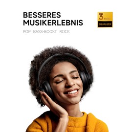 Picun B8 Bluetooth Headphones, 120H Playtime Headphone Wireless Bluetooth with 3 EQ Modes, Low Latency, Hands-Free Calls, Over Ear Headphones for Travel Home Office Cellphone PC Black