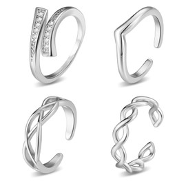 fersltily Gold Filled Toe Rings for Women Adjustable 14K Gold Toe Ring Set Open Band Simple CZ Toe Rings Summer Beach Foot Jewelry (SILVER-B)