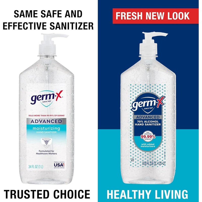 Germ-X Advanced Hand Sanitizer, Moisturizing Gel, 34oz Pump Bottle