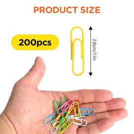 200PCS Colored Paper Clips, 1.1 inch Medium Assorted Paperclips Vinyl Coated Clips, Paper Clip for Paperwork Home Office School and Personal