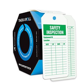 Accuform TAR734 Tags by-The-Roll Inspection and Status Record Tags, Legend"Safety Inspection", 6.25" Length x 3" Width x 0.010" Thickness, PF-Cardstock, Green on White (Pack of 250)