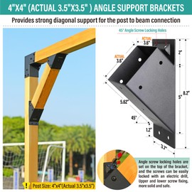 AJOVW-2 Pcs Angle Pergola Brackets for 4'' x 4'' Supporting Wooden Post (Actual Size: 3.5'' x 3.5'' ) for Pergola, Garage, Treehouse, Deck, Stable, Patio and Other Scenarios.